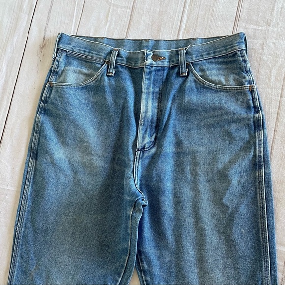 Wrangler 945DEN Jeans Mens 34x36 Blue Regular Fit Faded Whiskering Bootcut Flare - Picture 2 of 16